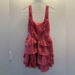 Pink Floral Ruffle Tiered Corset Dress